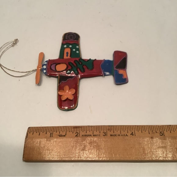 Christmas Ornament Hand Painted Plane Tree Toy Sack Tin Dimensional Metal Tree - Picture 2 of 4